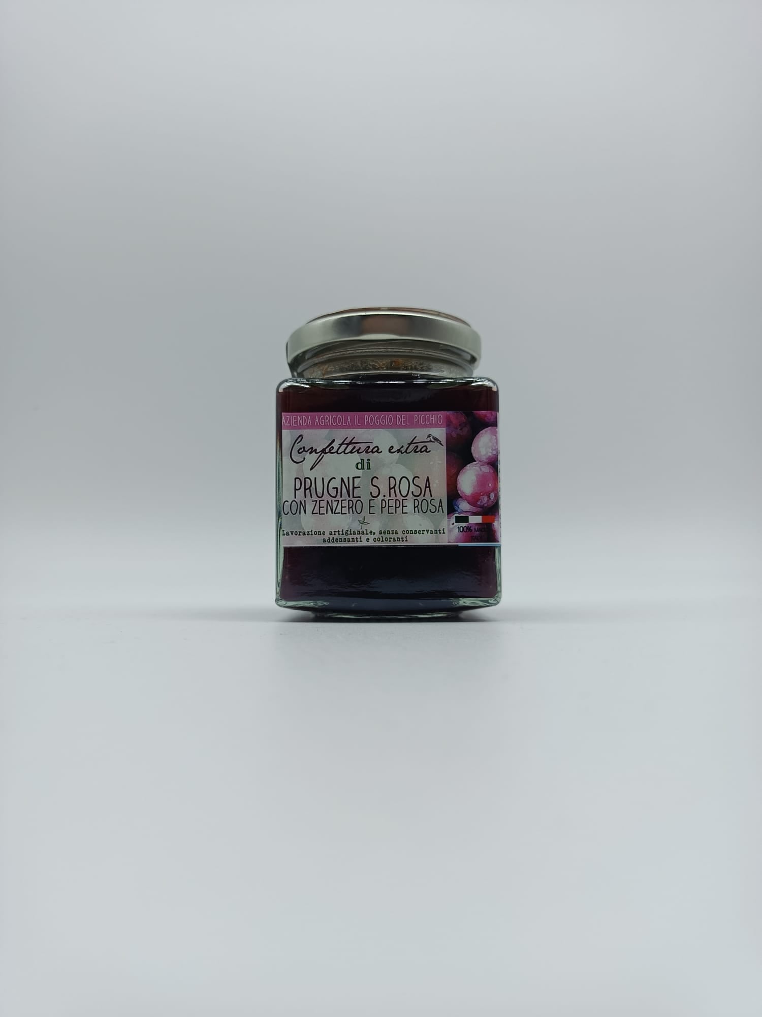 Confettura artigianale extra di prugne Santa Rosa, Zenzero e Pepe Rosa 110 g - Azienda Agricola Poggio del Picchio